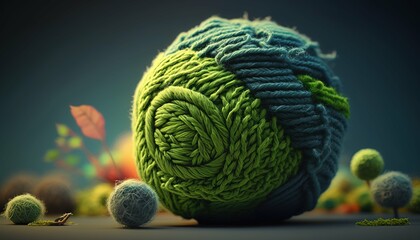 Knitted green energy world 3D, colorful. Generative AI illustrations