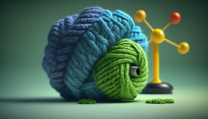 Knitted green energy world 3D, colorful. Generative AI illustrations - obrazy, fototapety, plakaty
