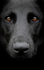 Acercamiento de perro negro con ojos cafés