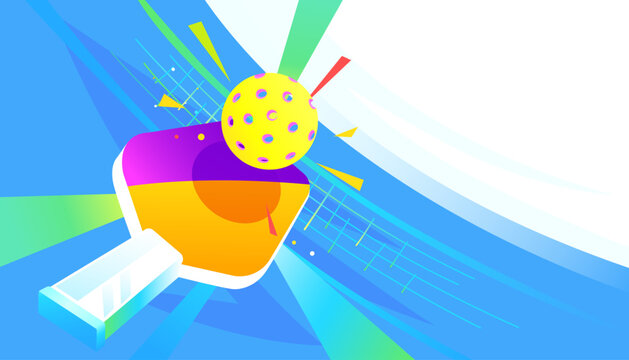 Pickleball paddle and ball on abstract background. The sports concept
