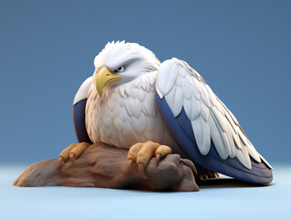 A 3D Cartoon Eagle Sleeping Peacefully on a Solid Background