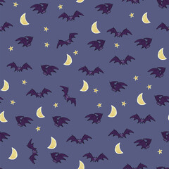 Flying bats vector seamless pattern.