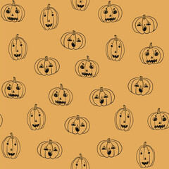 Halloween pumpkins vector seamless pattern.