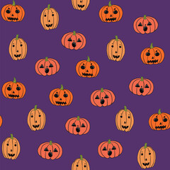 Halloween pumpkins vector seamless pattern.