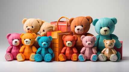 Vibrant and playful colorful toys on a clean white canvas, sparking joy and imagination in children