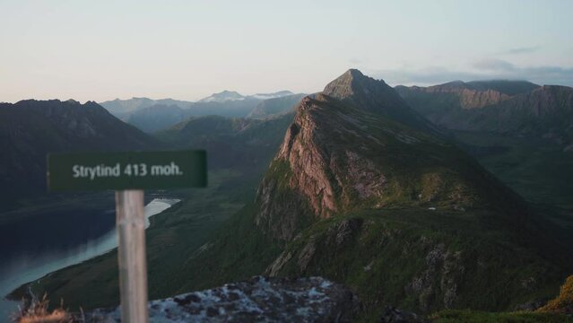 413 moh. Strytind Peak In Senja, Troms og Finnmark, Norway. wide aerial