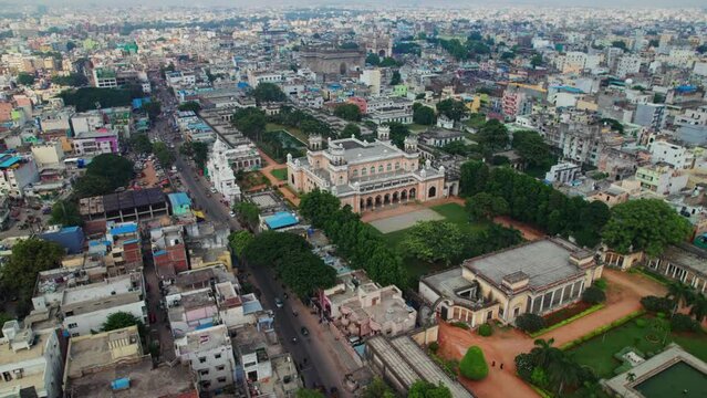 old city hyderabad aerial view with Chowmahalla Palace, Mecca Masjid, and charminar
