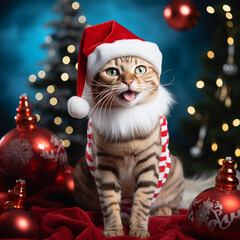 Cats celebrating Christmas, from various breeds and locations.