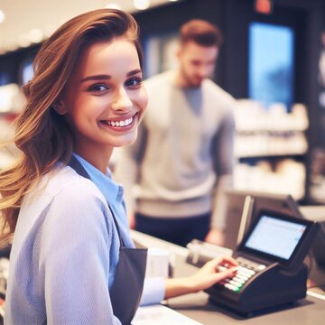 Smiling Woman cashier at a store 