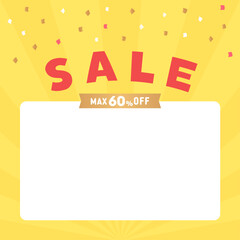 SALEと60%OFFの文字と紙吹雪の背景素材 - 黄色の集中線の目立つバナー･ポスター
