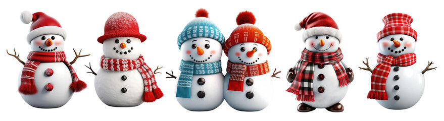 Set of snowman , Christmas and New Year decoration ,isolated transparent background, PNG