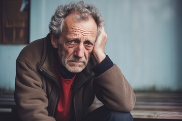Obraz premium Depressed sad looking old man near a window. Dramatic concept for mental illness, alzheimer, dementia, depression, grief.