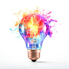 Vibrant Glowing Idea Bulb Lamp: A Creative Design Element Isolated on a Transparent Background, 
Perfect Visualization of Brainstorming, Bright Ideas, and Creative Thinking.