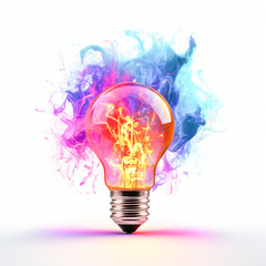 Vibrant Glowing Idea Bulb Lamp: A Creative Design Element Isolated on a Transparent Background, 
Perfect Visualization of Brainstorming, Bright Ideas, and Creative Thinking.