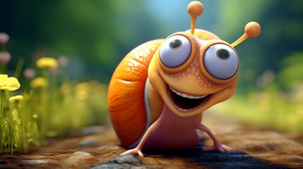 cute snail character.Generative AI - obrazy, fototapety, plakaty