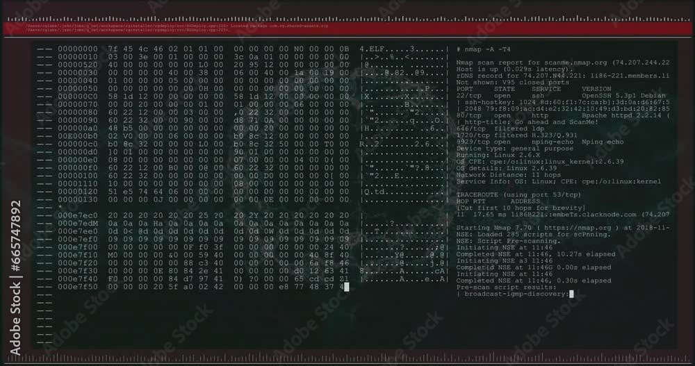 Poster animation of numbers, computer language in terminal interface with human brain over black background