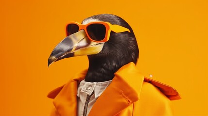 Naklejka premium Fashion photography of a anthropomorphic toucan bird.Generative AI