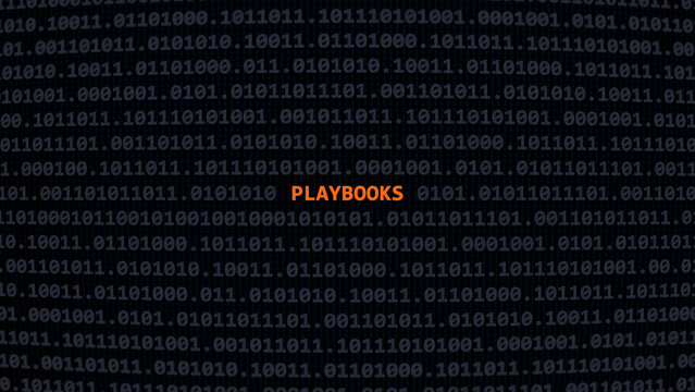 Cyber attack playbooks. Vulnerability text in binary system ascii art style, code on editor screen. Text in English, English text
