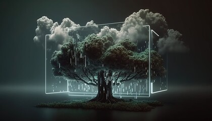 Cloud computing and trees with lighting. 