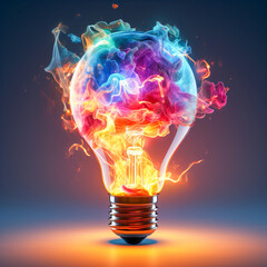 Vibrant Glowing Idea Bulb Lamp: A Creative Design Element Isolated on a Transparent Background, 
Perfect Visualization of Brainstorming, Bright Ideas, and Creative Thinking.