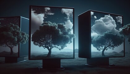 Cloud computing and trees with lighting. 