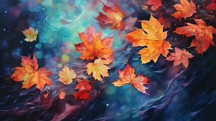 Naklejka na ściany i meble autumn leaves in water