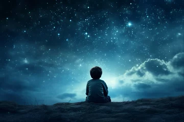 Fensteraufkleber Nocturnal Astronomer scientist starry sky night. Astrology universe. Generate Ai © juliars