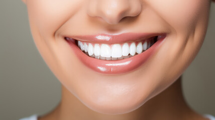 Obraz premium Close-up Perfect Snow-White Smile Woman. Dental Health and Dentistry Concept.