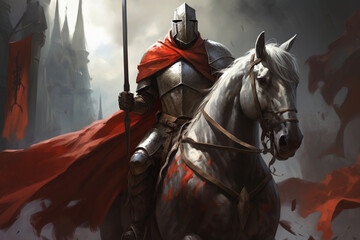 Crusader warrior on horseback. Medieval warrior. - obrazy, fototapety, plakaty