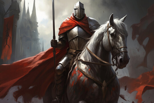Crusader warrior on horseback. Medieval warrior.