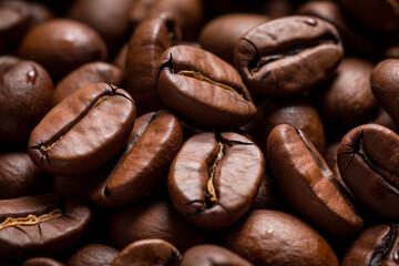 Fototapeta premium Brown coffee beans close-up. Lots of coffee beans.