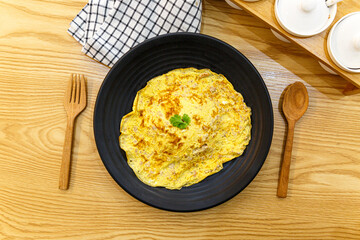 Yellow thin sheet omelette is oil free be appetizing. Easy clean food for healthy.