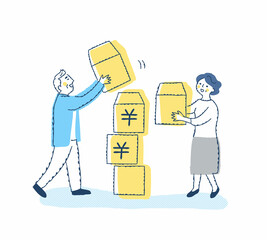 シニアカップルが円を積み上げているイメージ