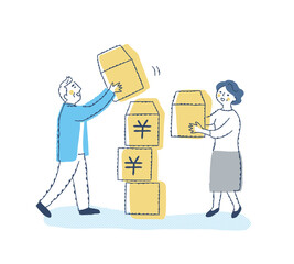 シニアカップルが円を積み上げているイメージ