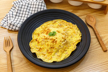 Yellow thin sheet omelette is oil free be appetizing. Easy clean food for healthy.