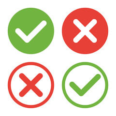 Green check mark and red cross, vector icons collection