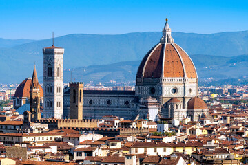 View over Florence with the Dome and Cathedral of Florence, Arno River.Florence,Tuscany,Italy,Europe - obrazy, fototapety, plakaty
