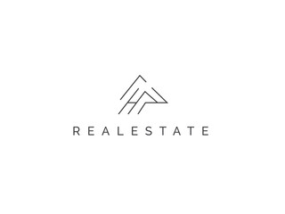 Real estate logo modern simple vector template. Linear House symbol can be use for company, property, construction. Business building Logo Design element on white background.