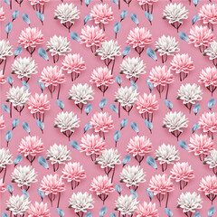 Fototapeta na wymiar Seamless of Pattern of simple origami floral against pink background, minimal stlye, no shadow, Design for fashion, Fabric, Textile, Fashionable print for textiles, Wallpaper and packaging