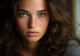 Naklejka premium A brunette girl with green eyes