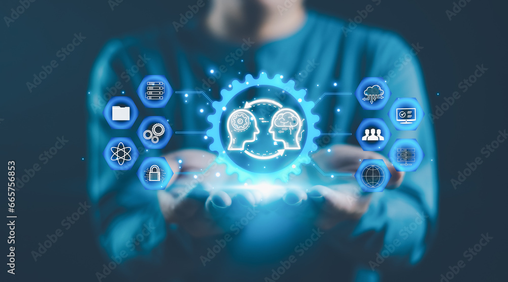 Poster chat robot ai intelligent technology for business use digital robot software assistant human machine