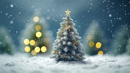 Festive Holiday Greeting: A Tiny Snow-Covered Christmas Tree - Up Close and Magical!