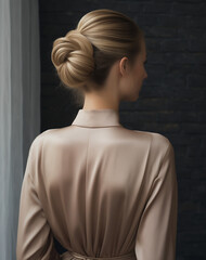 a blond model in a gorgeous braided ballerina bun updo