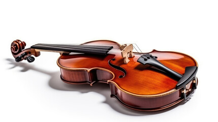 Fototapeta na wymiar Graceful violin on a clean white backdrop epitomizes classical elegance and musical artistry