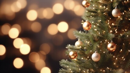 Obraz na płótnie Canvas Sparkling Blue Christmas Tree: A Festive Holiday Composition with Baubles and Lights