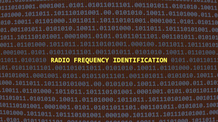 Fototapeta premium Radio frequency identification. Vulnerability text in binary system ascii art style, code on editor screen. Text in English, English text