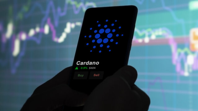 October 23th 2023. An investor analyzing the price of cardano, the crypto $ADA broke out above the limit, ADA and climbs above the price.