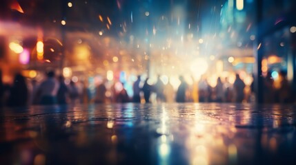 Vibrant urban celebration: bokeh, lively crowd, festive atmosphere, depth blur for a spirited vibe.
