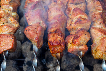 B-B-Q. Cooking barbecue in the backyard of the house