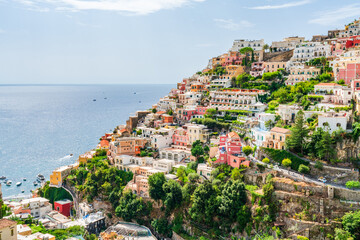 Obraz premium Positano - picturesque village on Amalfi coast in Campania, Italy, a popular travel destination in Europe